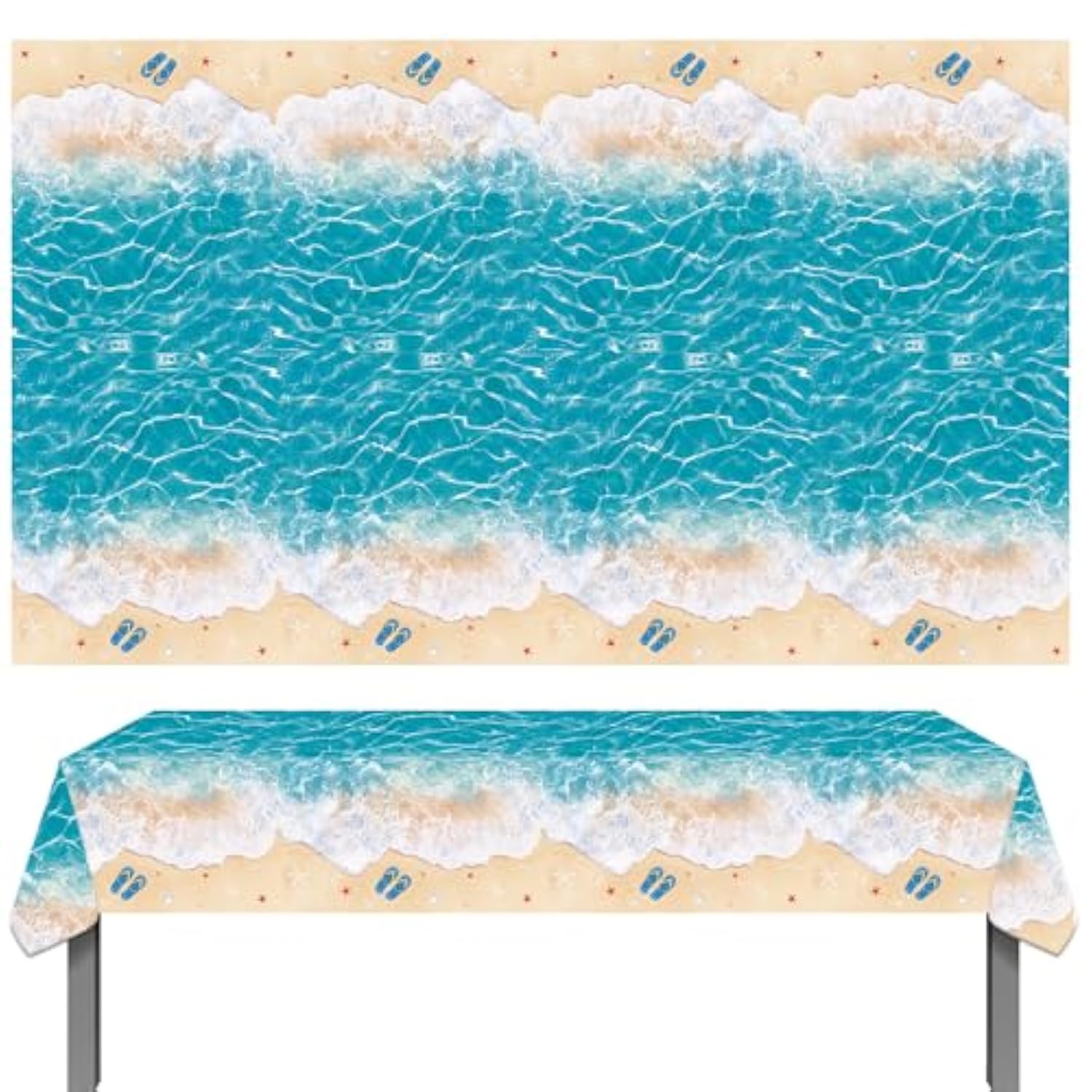 Beach Party Tablecloth Summer Birthday Decorations 2Pcs Ocean Waves Table Covers Pool Party Table Decorations For Hawaiian Theme Baby Shower Supplies