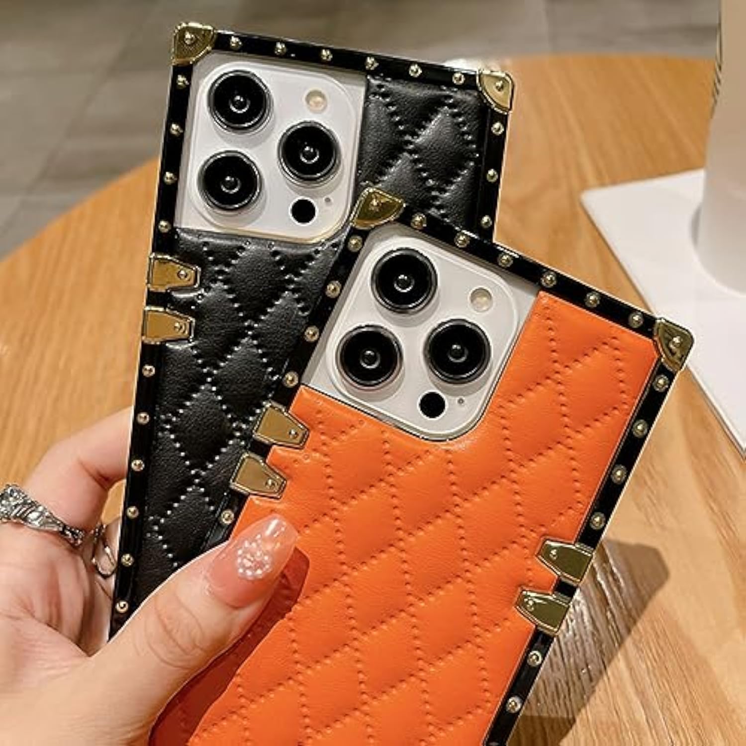 For Iphone 15 Pro Max Case For Women,Cute Luxury Golden Decoration Corner Soft Tpu Bumper Elegant Shockproof Pu Leather Back Girls Protective Phone Case For Iphone 15 Pro Max 6.7 Inch (Black)