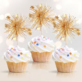 30pcs Foil Firework Cupcake Toppers Gold Sparkle Star Picks for Parties