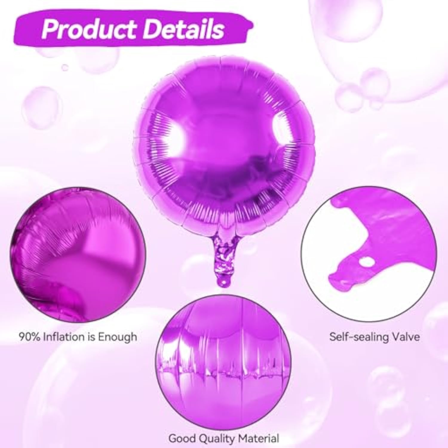 20Pcs Hot Pink Round Shaped Balloons, 18 Inch Round Foil Balloon, Round Aluminum Foil Helium Balloons For Birthday Valentine'S Day Party Wedding Bridal Shower Anniversary Bachelorette Decorations
