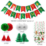Merry Christmas Banner Pom Poms Paper Fans Tree Hat Streamers Decor