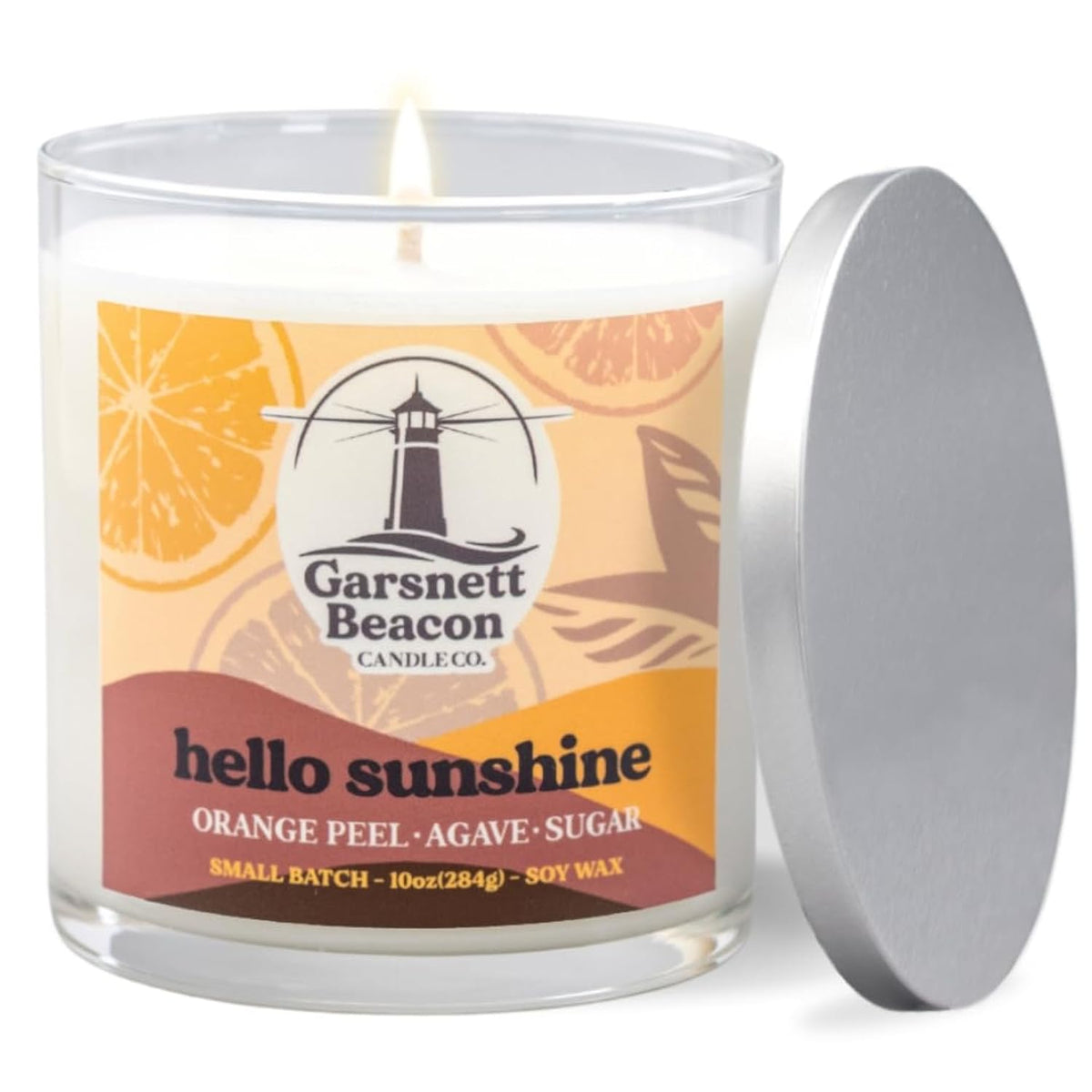 Hello Sunshine Soy Candle | Orange Peel, Agave, Sugar Scented Candle | Great For Home, Office | 100% Natural Soy Wax - 60+ Hour Burn Time | Handcrafted In The Usa By