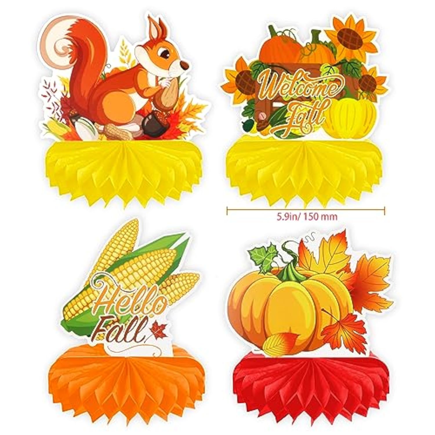 9 Pcs Hello Fall Party Decorations Pumpkin Honeycomb Centerpiece,Happy