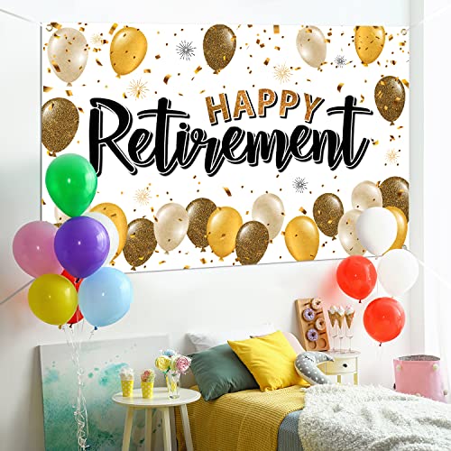 Happy Retirement Decorations,Gold Large Balloon Banner Backdrop Sign,Cheers to Retirement Farewell Goodbye Party Photoprop Supplies Sign.