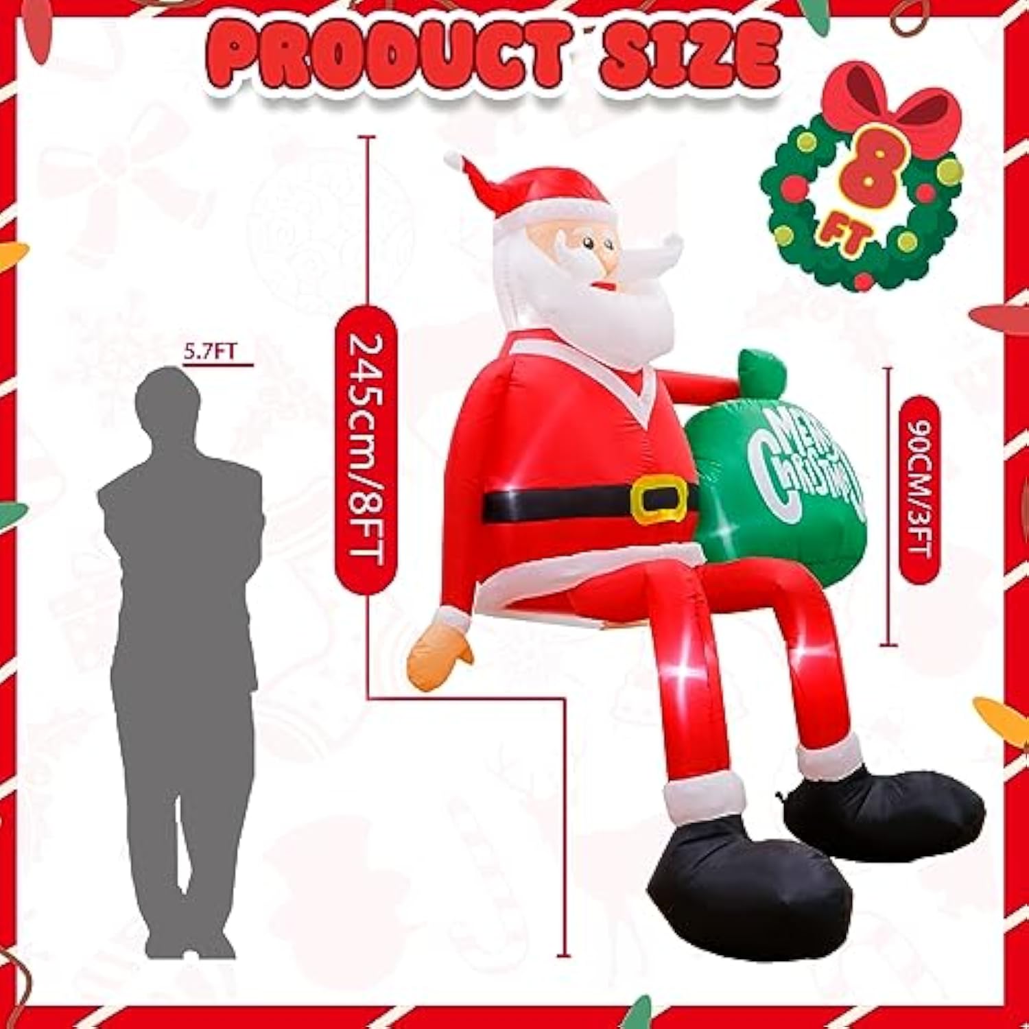 8Ft Christmas Inflatable Outdoor Decoration, Climbing Inflatable Santa Claus Decor Blow Up Yard Decorations With Led, In
