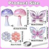 6Pcs Pink Purple Mushroom Balloons Butterfly Balloon For Fairy Birthday Party Decoration Enchanted Wonderland Birthday Party Fantasy Fairy Garden Party Alice Parties Decorations