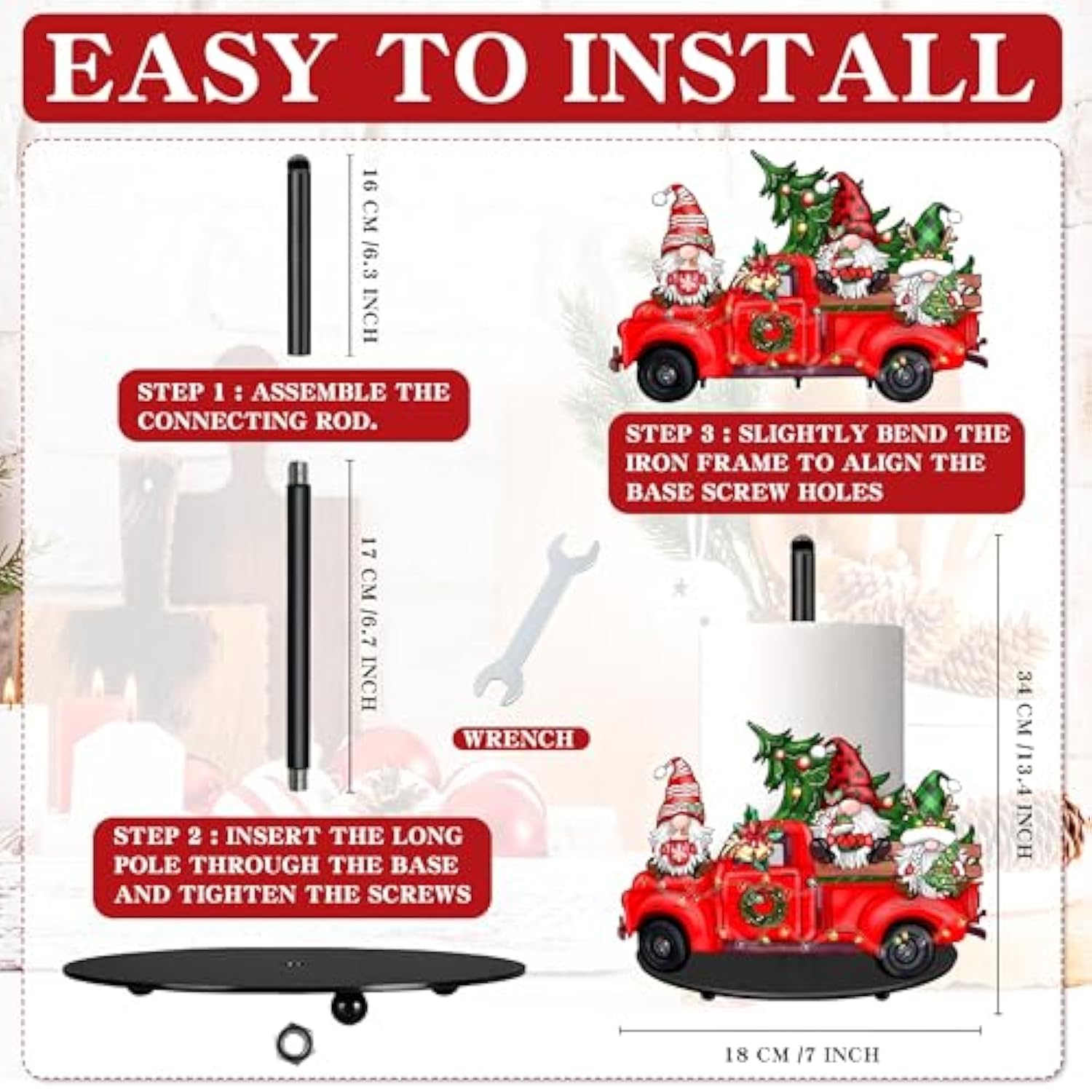 Christmas Paper Towel Holder Large Christmas Gnome Truck Kitchen Decor Accessories Metal Paper Towel Holder Stand Xmas Farmhouse Rustic Indoor Home Bathroom Kitchen Living Room Decor For Countertops