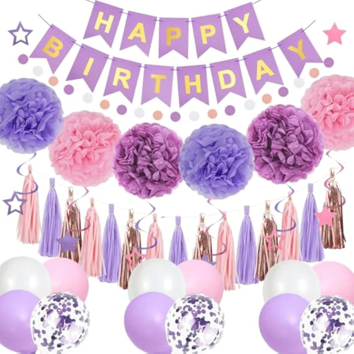 Champagne Gold Beige Birthday Decorations With Happy Birthday Banner Paper Fans Tissue Paper Pompoms Paper Tassel Hanging Swirl Circle Dot Garland Neutral Party Decor (Champagne Gold)