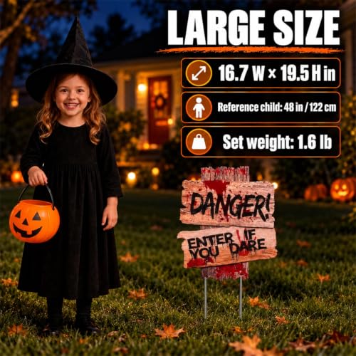 Halloween Decorations, 3 Pack 19" x 16" Yard Signs Stakes Props Outdoor Decor Scary Zombie Vampire Graves Holiday Party Supplies