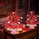2 Pack Valentine'S Day Tree Tabletop Decorations - 16 Inch Battery Operated With 14 Red Pink Hearts And 32 Red Berries For Home, Table, Bedroom, Indoor Party, Wedding Decor
