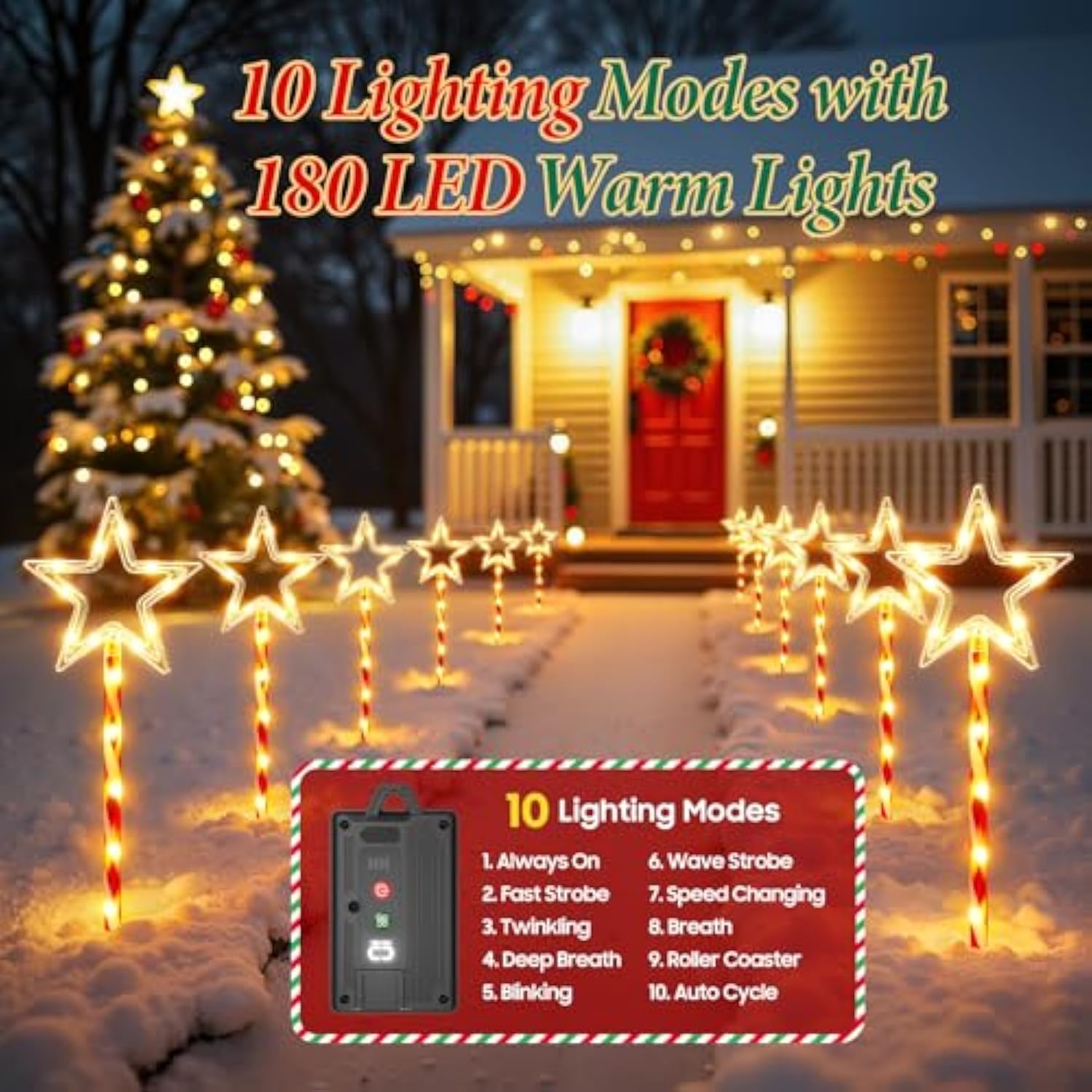 12 Pack Christmas Decorations Outdoor, Twinkling Big Star Solar Christmas Lights With 180 Bright Led And 10 Lighting Modes, Warm White Waterproof Xmas Decor For Pathway Yard