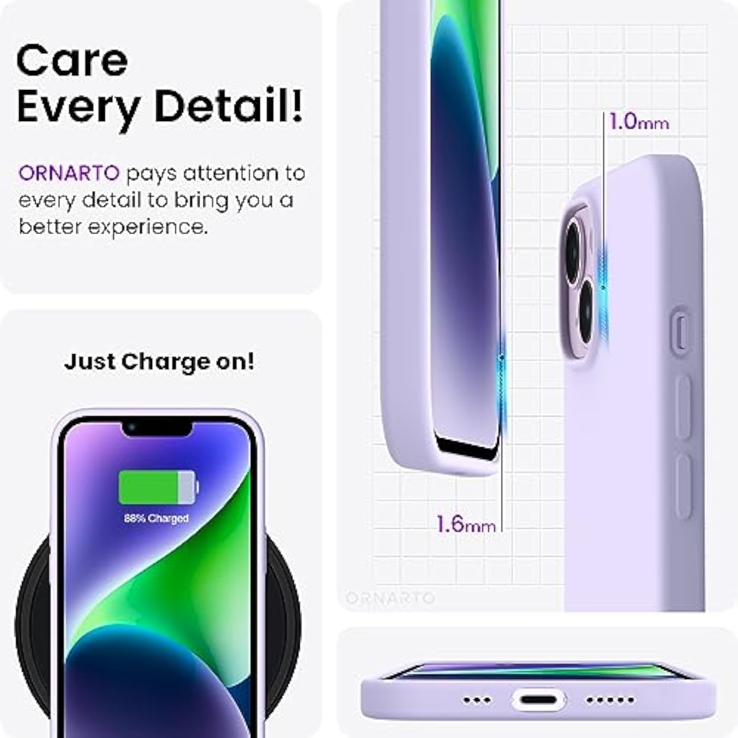 Compatible With Iphone 14 Case 6.1, Slim Liquid Silicone 3 Layers Full Phone Covered Soft Gel Rubber Case Protective Phone Cover 6.1 Inch-Pastel Lilac