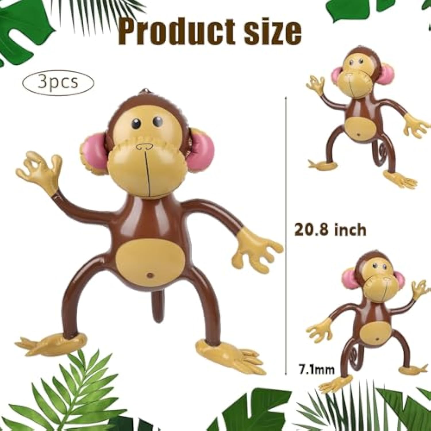 3 Pcs Inflatable Monkeys Jungle Animal Balloons Birthday Baby Shower Party Decor