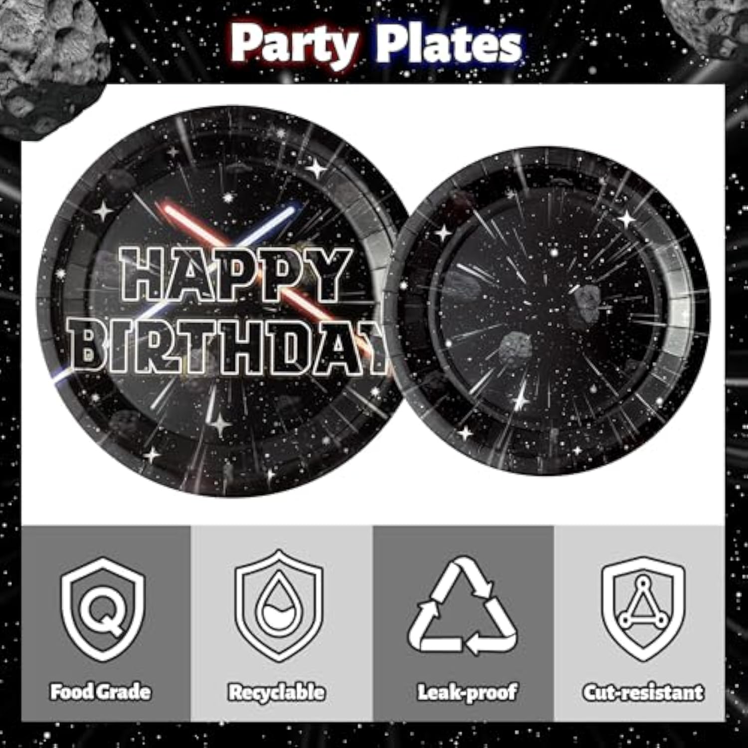 96Pcs Galaxy Movie Star Party Tableware Set, Party Supplies For Kids Birthday School Science Fiction Theme Serves 24 Guests, Disposable Dinnerware Paper Dessert Dinner Plates Napkins Forks