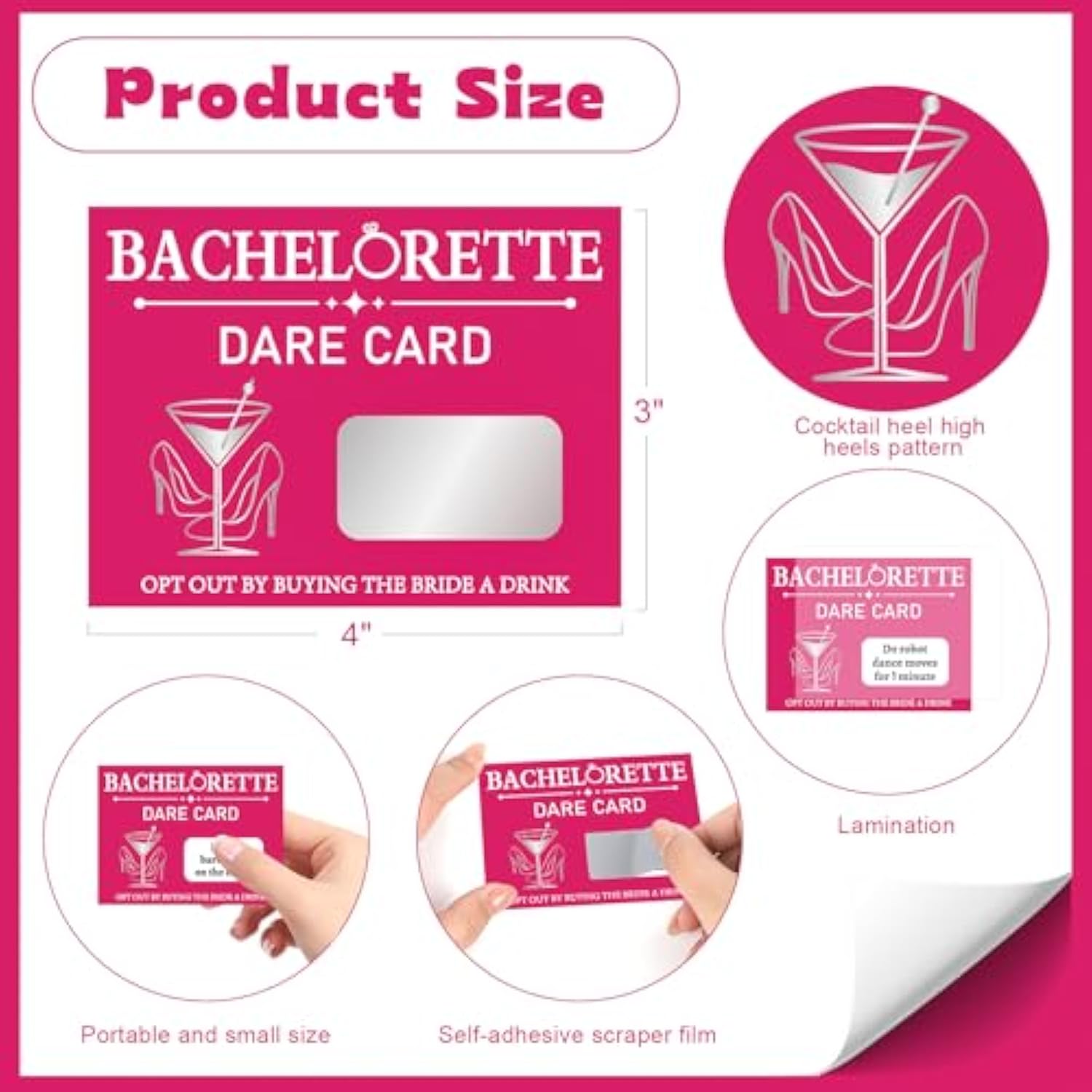 25-Piece Bachelorette Scratch Off Dare Game Cards With Diy Film Stickers - Fun Bridal Shower Games For Girls Night Out, Wedding, Engagement, Bachelorette Party Supplies (High Heels Pattern)