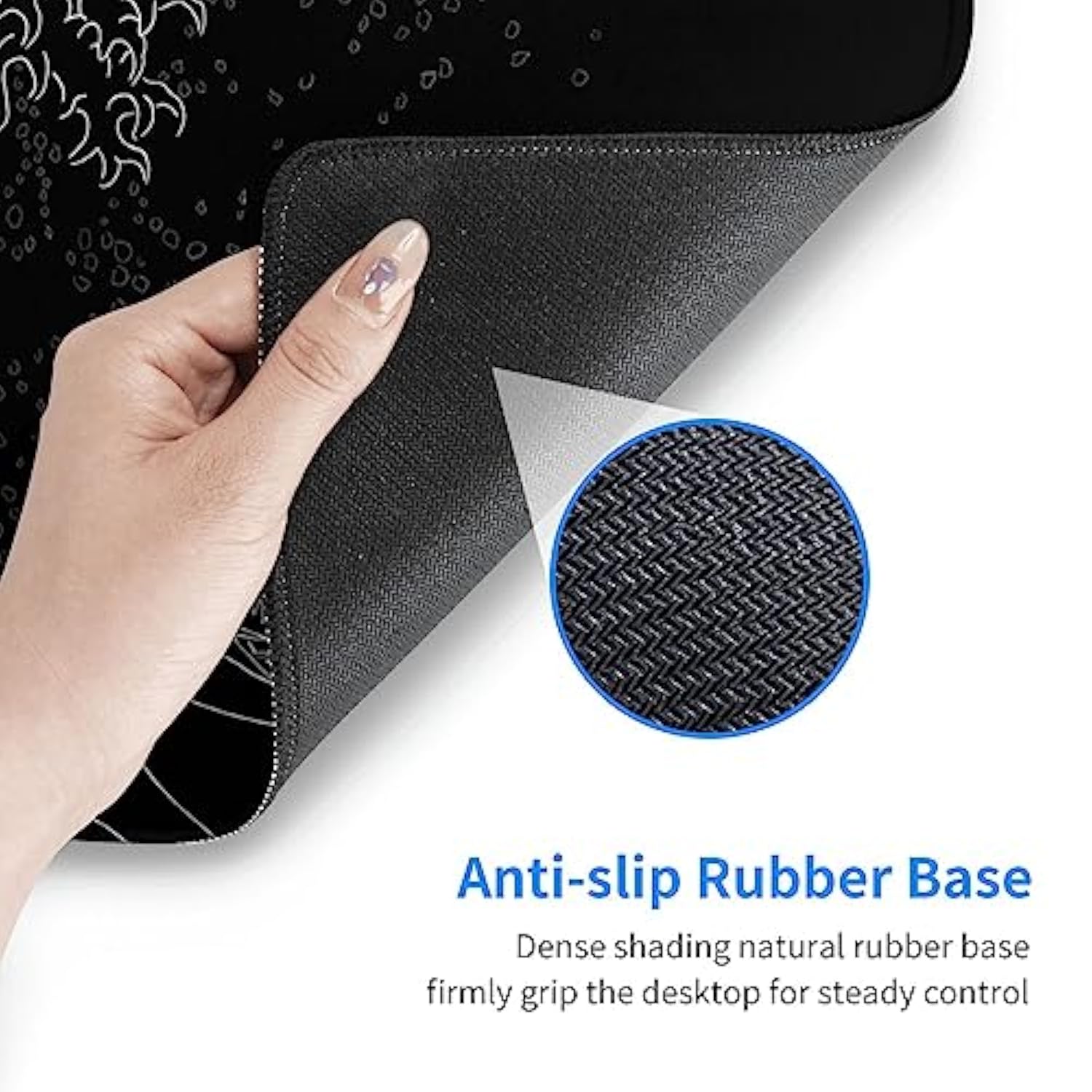 Japanese Gaming Mouse Pad Black Mouse Pad Kanagawa Large Mousepad Nonslip Rubber Base Waterproof With Stitched Edges For Gaming Office Home, 31.5X11.8 Inch (Black Wave)