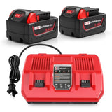 2Pc 6.0Ah 18V For Milwaukee M-18 Battery Wk18 N18-N14 Charger Compatible For Milwaukee 18V Battery And Charger Combo Fast Charging For 48-11-1850 48-11-1860 48-11-1820 48-11-1840 48-11-1830 48-11-1870