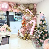 Pink Winter Onderland Balloon Arch Kit Snow flakes 4D Balloon Pastel Pink White Gold Snowflakes Balloons for Winter Wonderland Candyland Xmas Birthday Baby Shower Party Decorations
