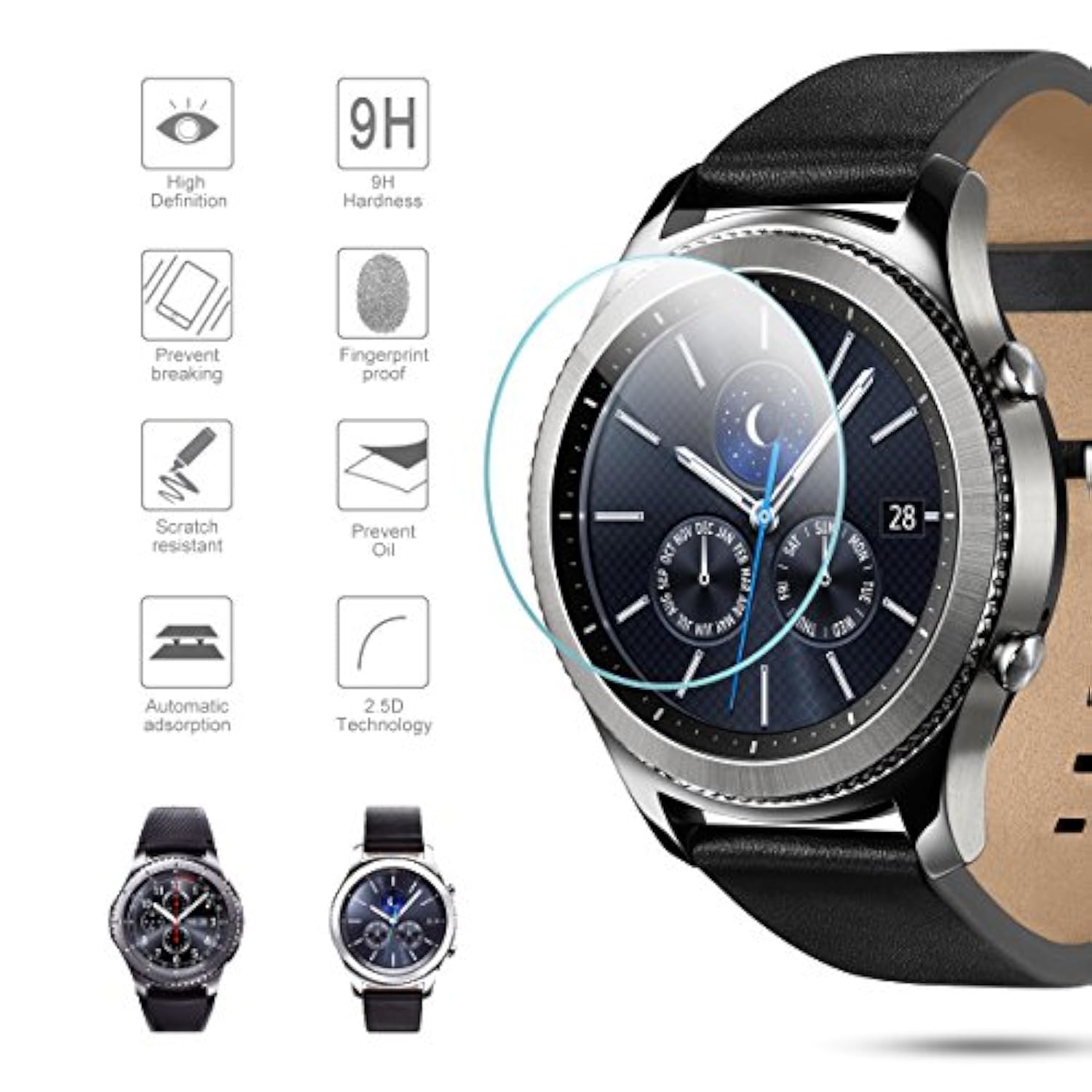 4-Pack For Samsung Gear S3 Frontier/Classic Screen Protector, 2.5D 9H Hardness Ultra-Thin Tempered Glass Screen Protective Film [Anti-Scratch]