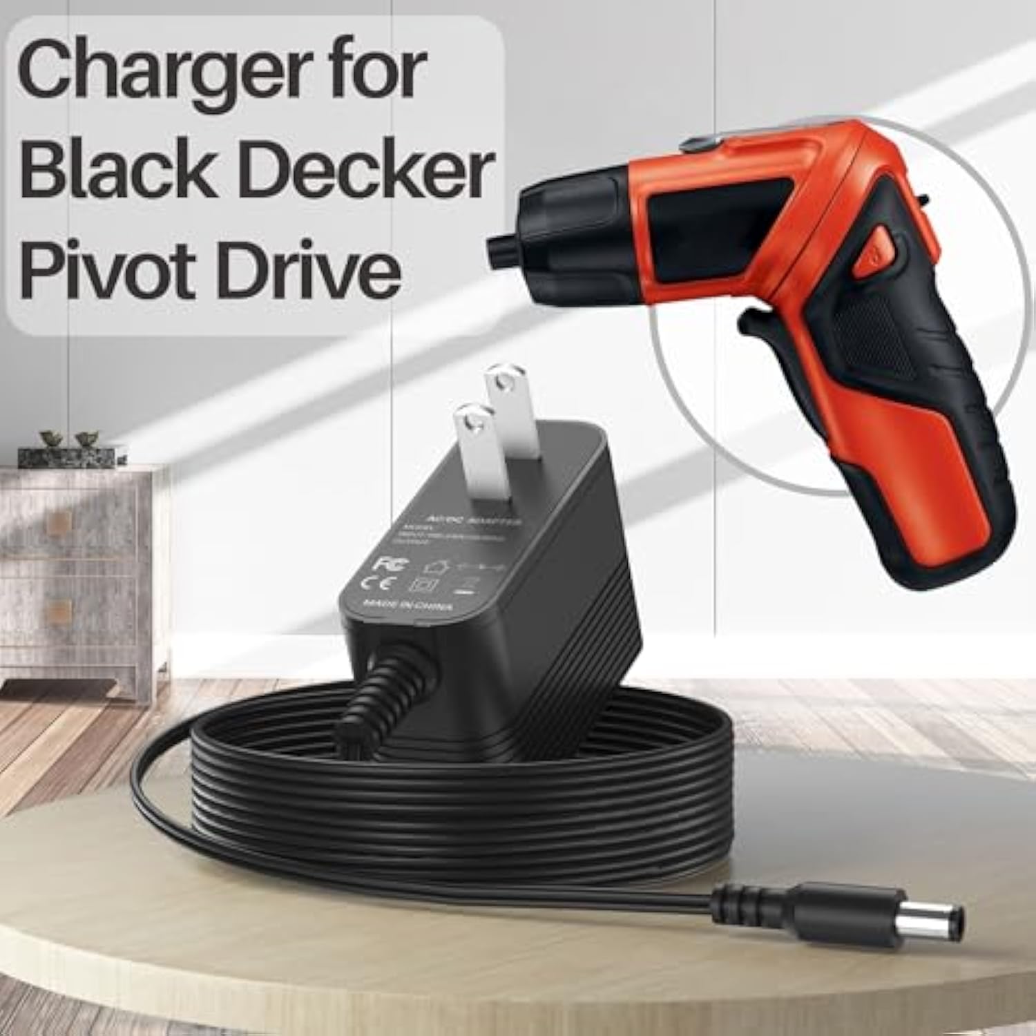 Dc 5 V Power Cord For Black Decker Drill Charger Compatible With Black Decker Pd360 Pd400Lg Csd300T Ua-0402 5102970-19 Ua050020 90500896 90500898 5102400-03 90530404 Ua042010E Pivot Driver Adapter