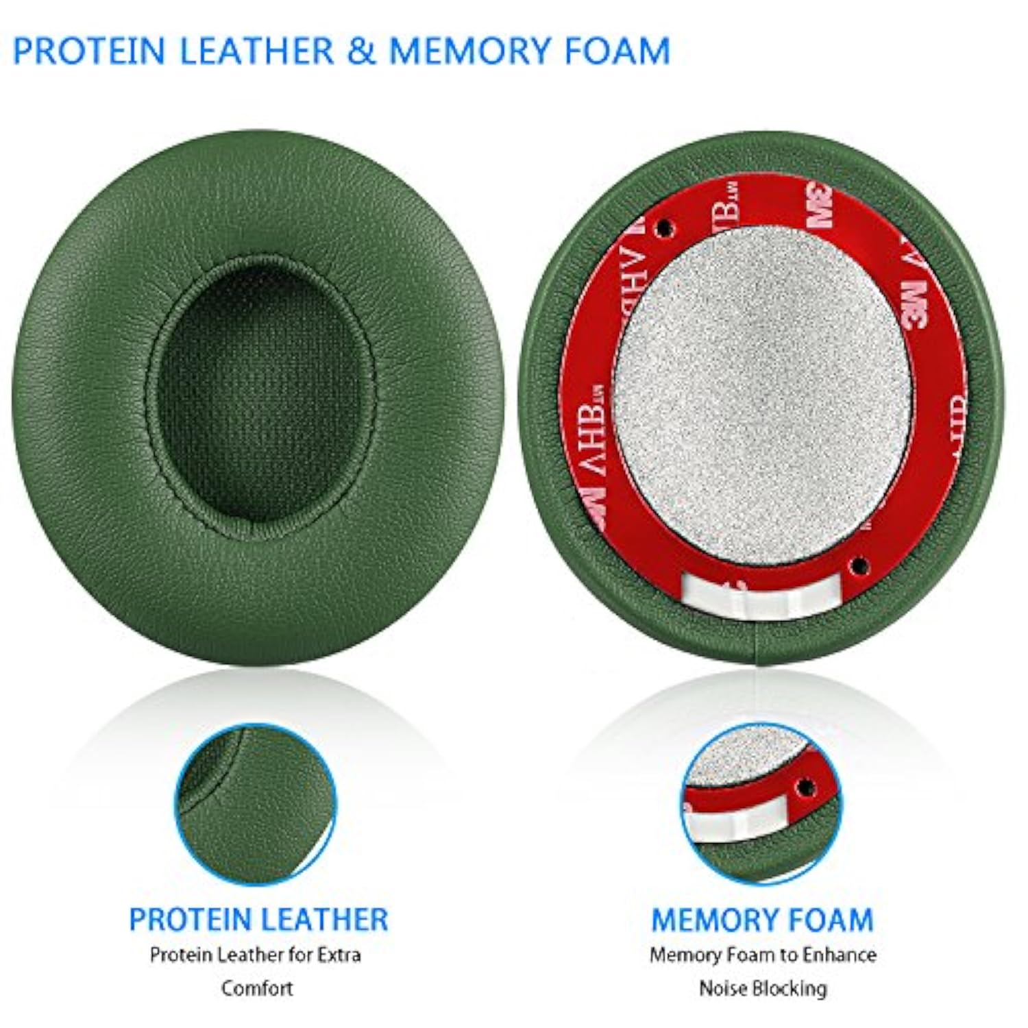 Solo 2/3 Wireless Earpads - Replacement Ear Cushion Pads With Protein Leather And Memory Foam For Beats Solo 2.0/3.0 Wireless On Ear Headphones Only (Turf Green)