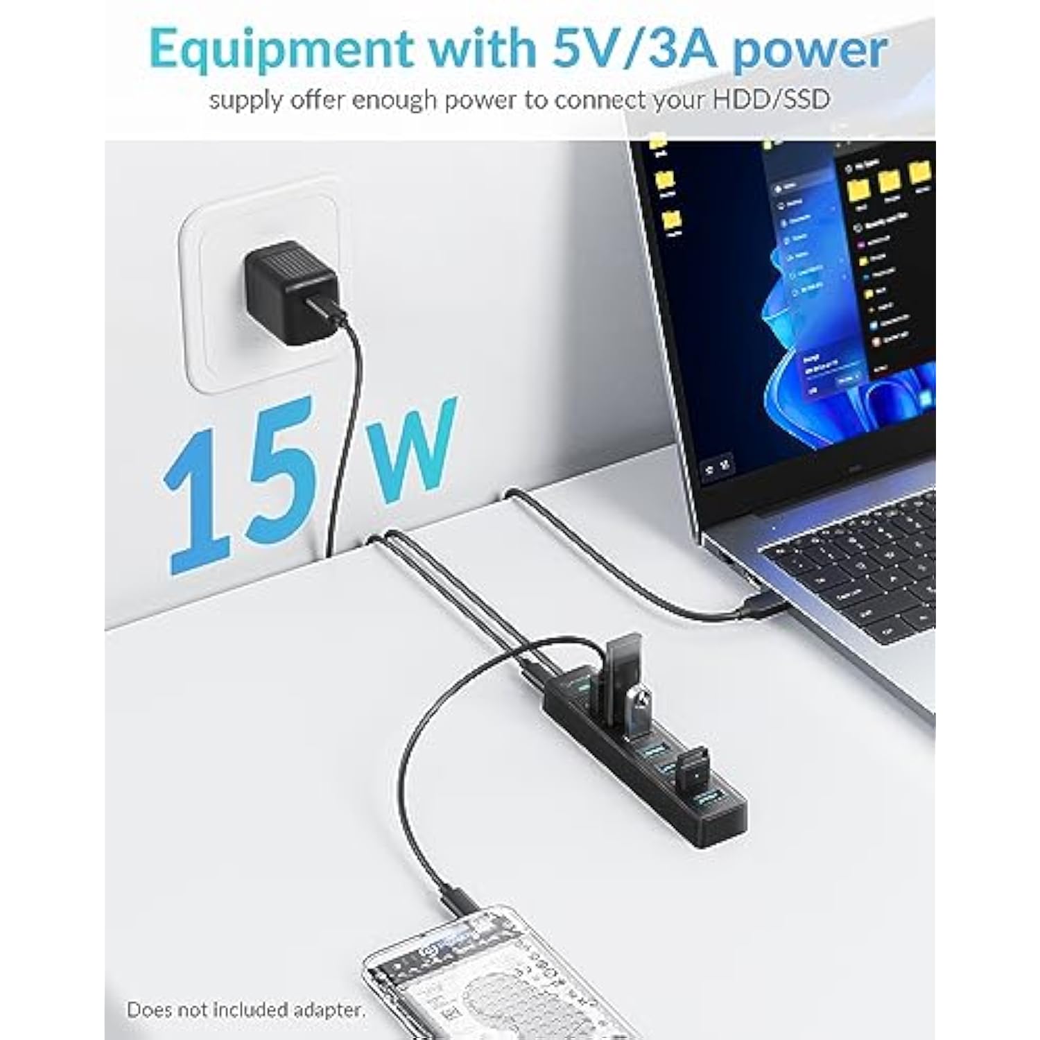 7 Port Usb Hub, 3.3Ft/1M Long Cable Usb 3.0 Hub Multi Usb Port Hub Usb Multipo