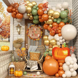 Fall Balloon Garland Arch Kit Burnt Orange Pumpkin Green White Gold for Baby Shower