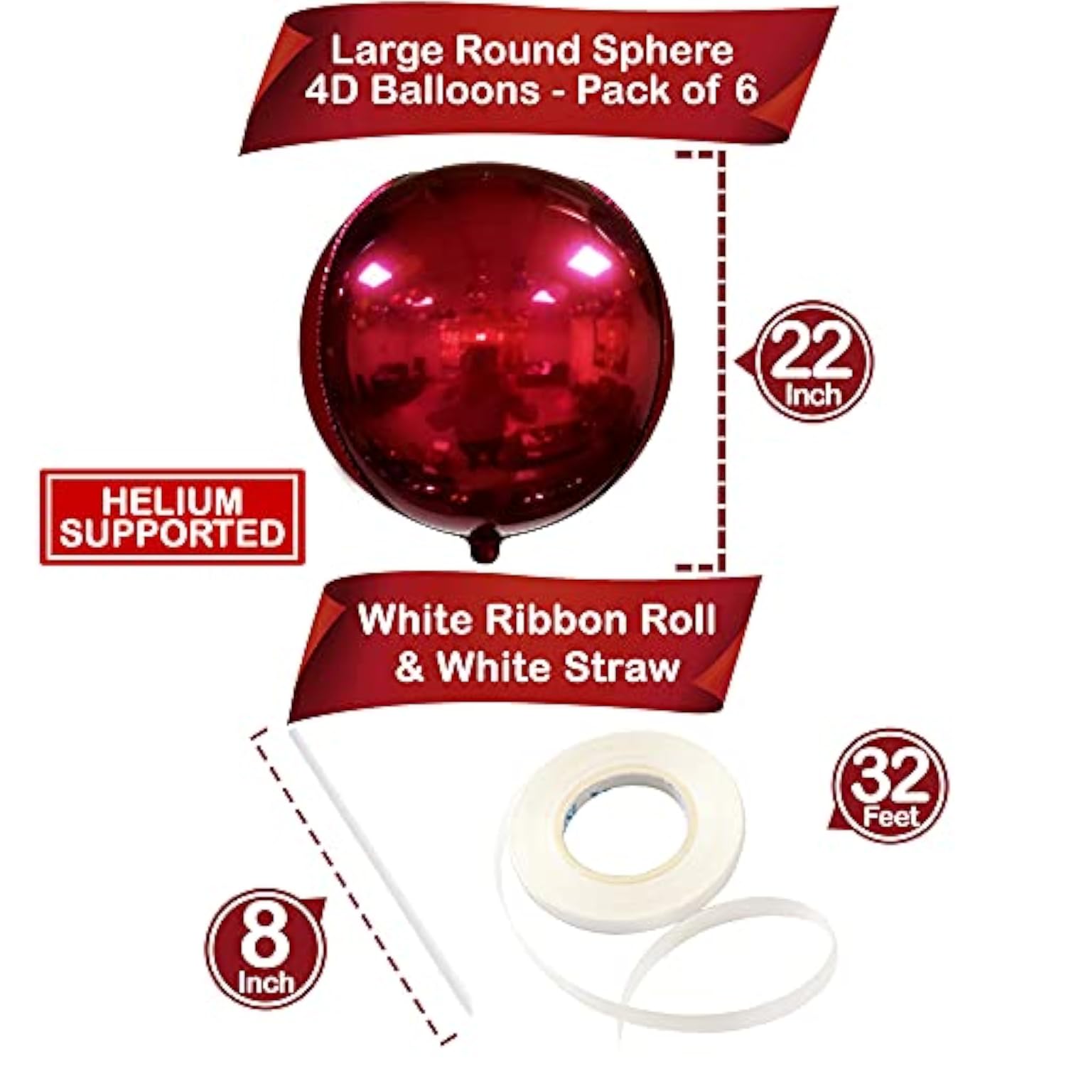 Huge Metallic Red Balloons 22 Inch Pack of 6 Mylar Birthday Fall Halloween Decor