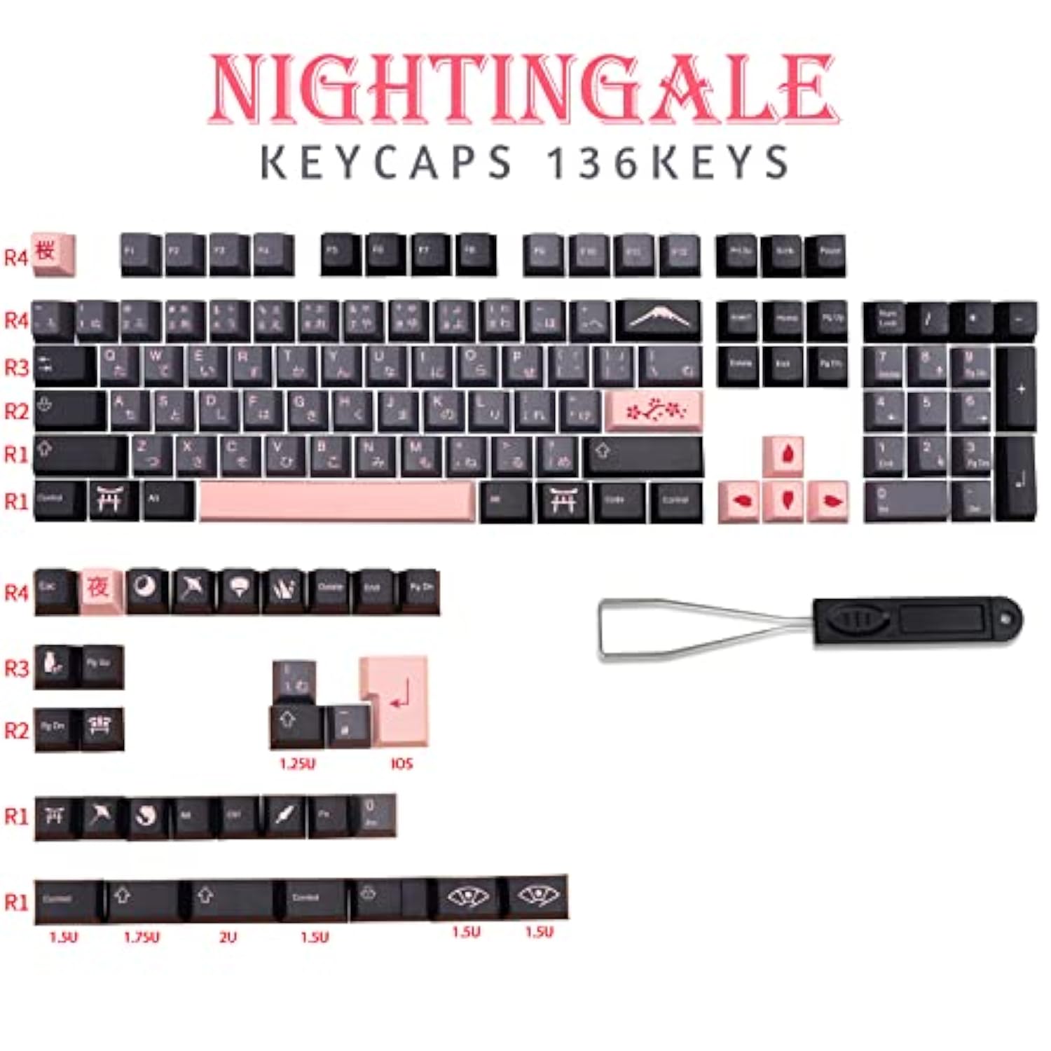 Keycaps 136 Set Night Sakura For Full Sized Keyboard, Custom Pbt Cherry Profil