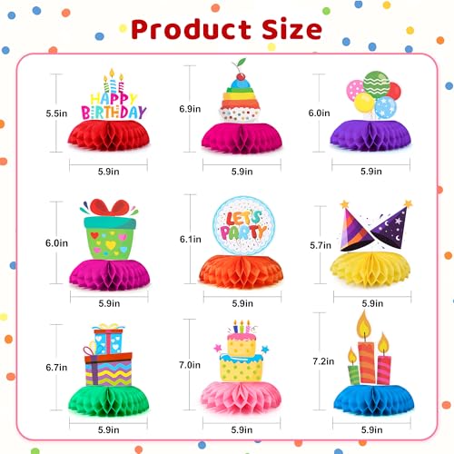 9pcs Colorful Honeycomb Birthday Table Centerpieces Decor