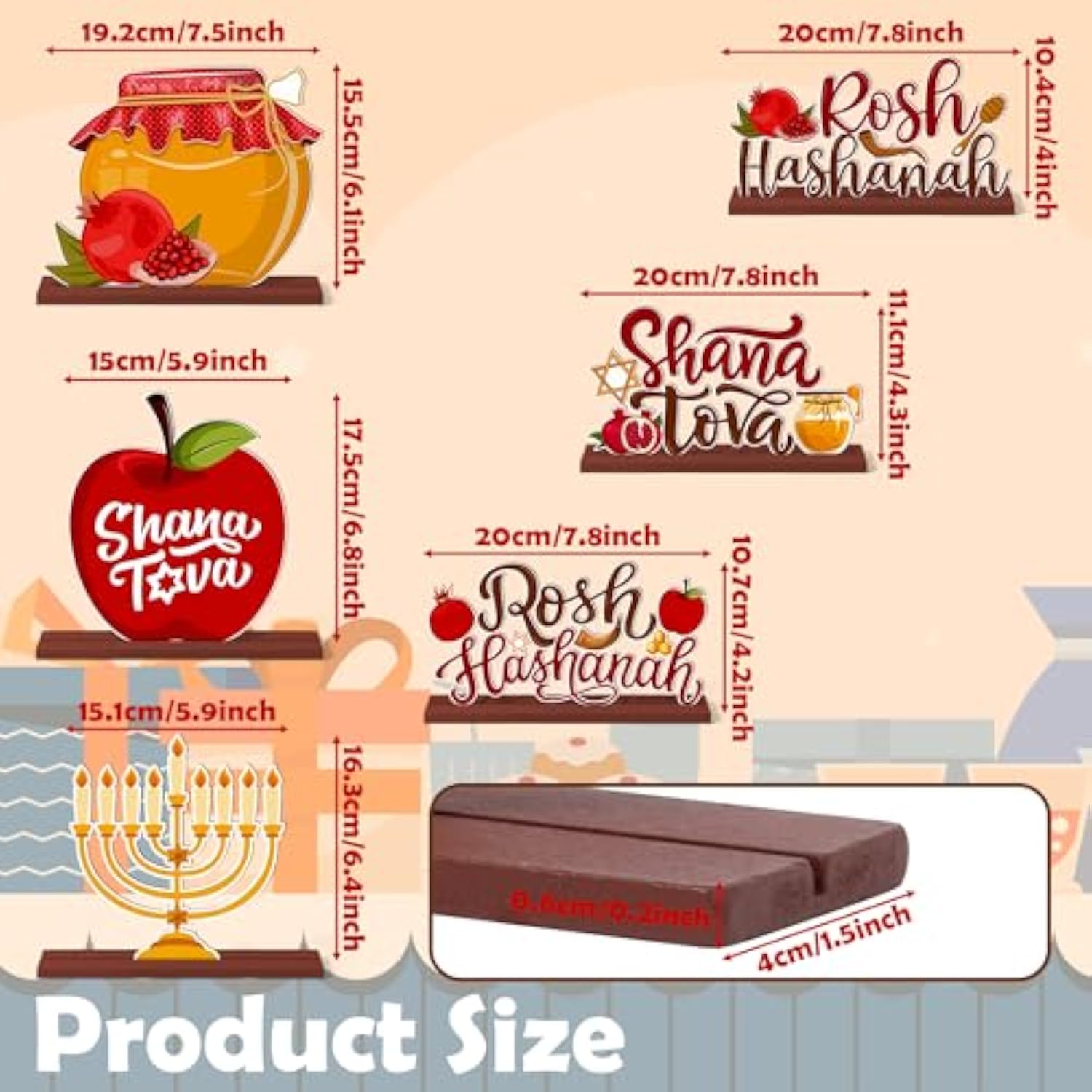 6pc Shana Tova Rosh Hashanah Wooden Table Centerpieces Rustic Decor