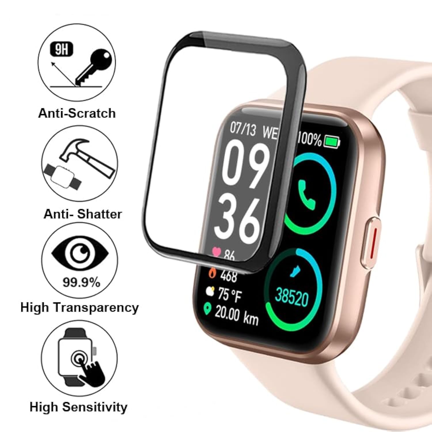 3D Screen Protector 1.69” Or 1.7” Compatible With Emomir Id208Bt, Skg V7 V7 Pro, Laret I18, Boquaw P90, A-Tgtga Y22 Pro, Wzwneer Y20Gt, Choiknbo Ts29A, Hwagol G20, Aktin I13, T42 Smartwatch