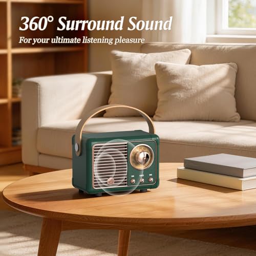 Retro Bluetooth Speaker, Portable Mini Wireless Speaker with Crystal Clear Stereo Sound, Retro Decor for Bedroom Office Kitchen, Birthday Gifts Ideas