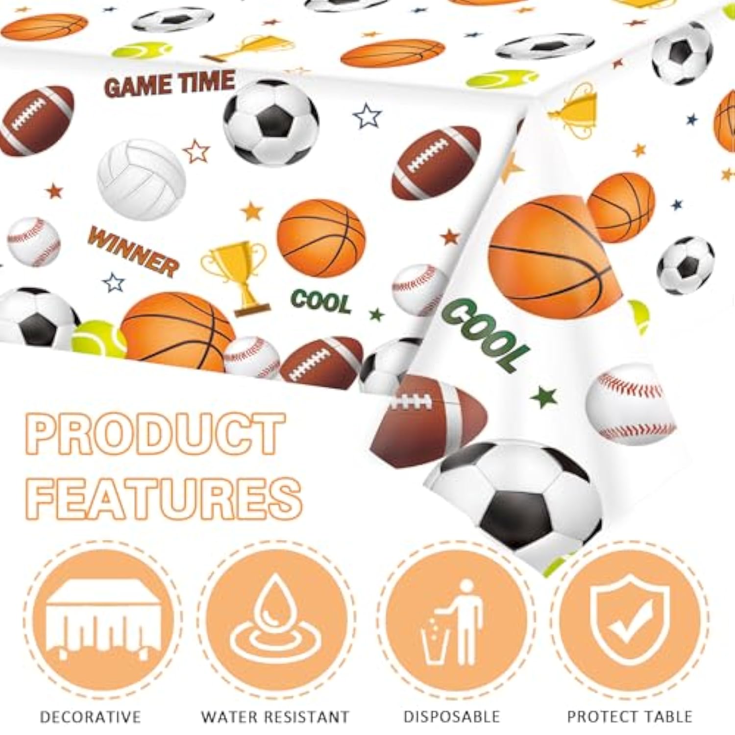 3 Pack Sports Birthday Party Decorations Sports Table Cloth Soccer Basketball Baseball Football Tablecloths For All Star Sports Themed Party Decorations, 54 X 108 Inch
