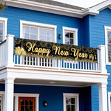 Happy New Year Yard Sign Banner 20x120in Black Gold 2026 Party Decor
