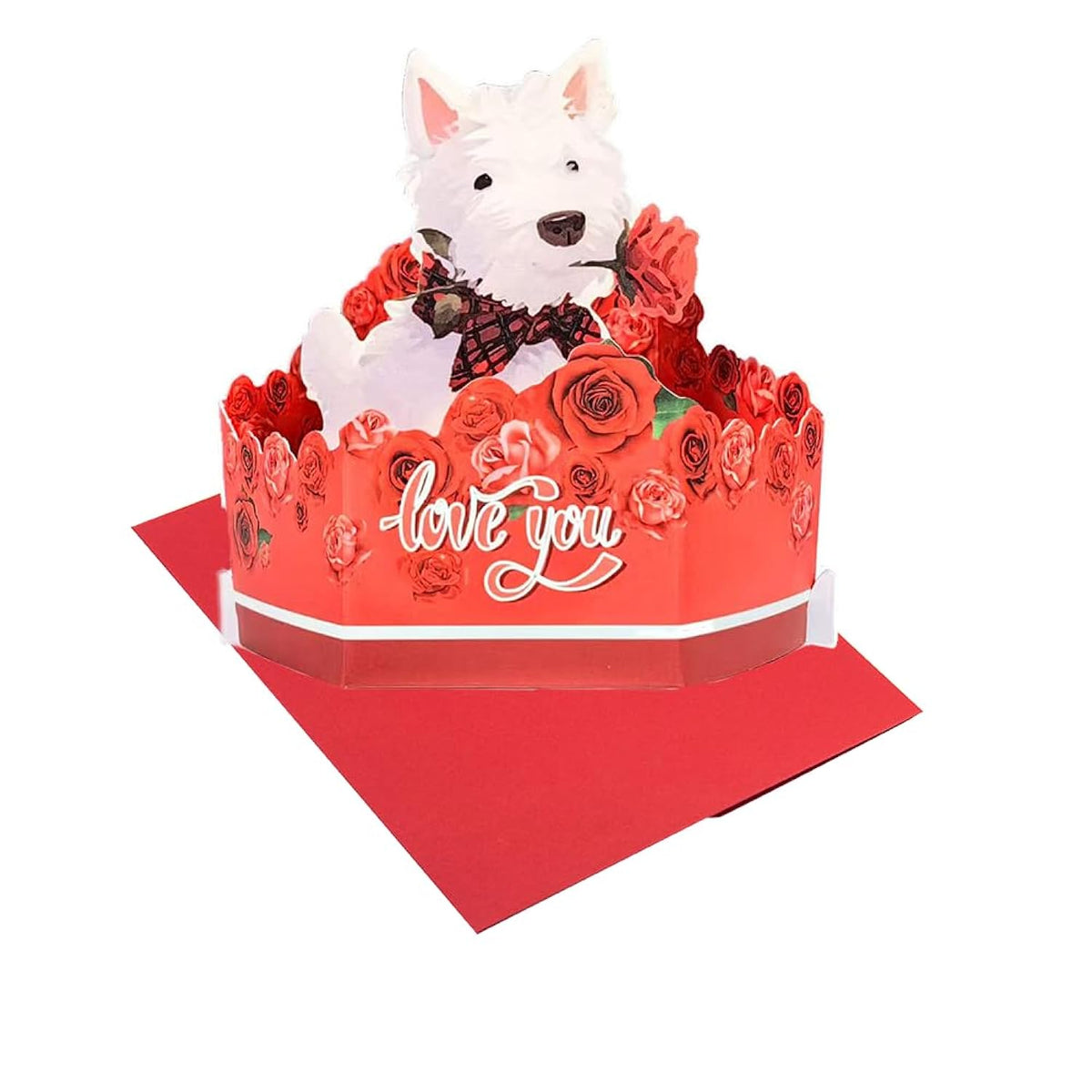 3D Pop-Up Cute Card With West Highland Terrier Dog Holding Rose & Envelope – Gift For Dog Mom,Dog Lovers, Him, Her, Or Couples For Romantic Birthday, Mother'S Day, Father'S Day, Love, Valentine'S Day, Anniversary