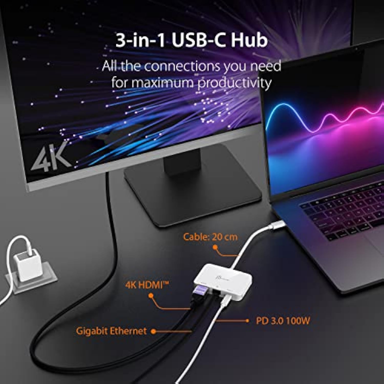j5create USB Type C to 4K HDMI and Gigabit Ethernet with PD 100W Pass-Through