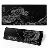 Japanese Gaming Mouse Pad Black Mouse Pad Kanagawa Large Mousepad Nonslip Rubber Base Waterproof With Stitched Edges For Gaming Office Home, 31.5X11.8 Inch (Black Wave)
