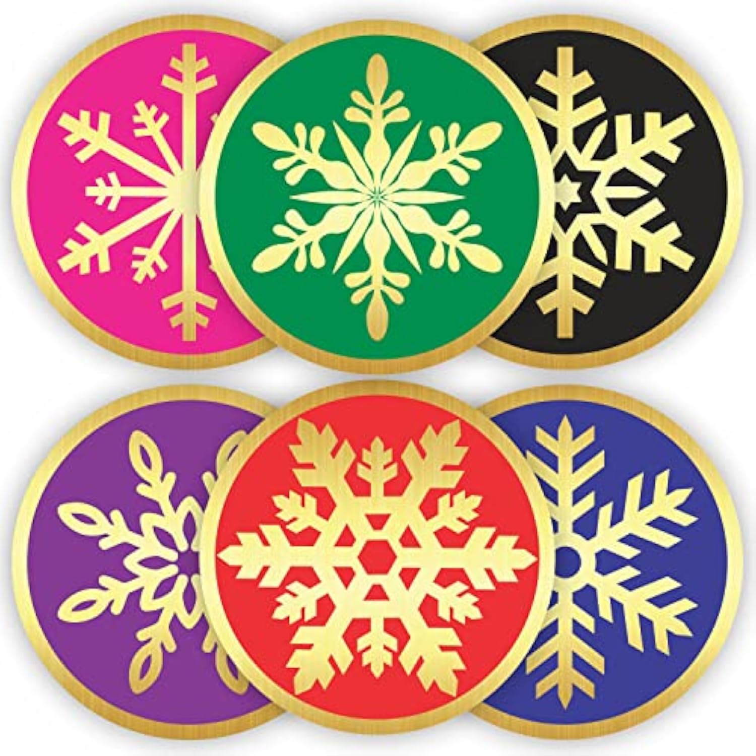 Snowflake Stickers - (Pack Of 120) 2" Large Round Gold Foil Stamping Labels For Christmas Holiday Cards Gift Envelope Seals Boxes