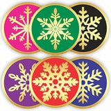 Snowflake Stickers - (Pack Of 120) 2" Large Round Gold Foil Stamping Labels For Christmas Holiday Cards Gift Envelope Seals Boxes