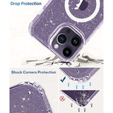 Compatible With Iphone 14 Pro With Screen Protector + Camera Protector, [Compatible With Magsafe] Clear Glitter Women Girls Phone Case, Protective Cover For 14Pro 6.1" - Magnetic Clear