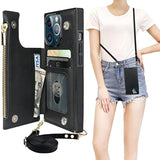 Crossbody Wallet Case For Iphone 13 Pro With Rfid Blocking Card Slot Holder, Magnetic Flip Folio Purse Case, Pu Leather Zipper Handbag With Detachable Lanyard Strap 6.1 Inch 5G (Black)