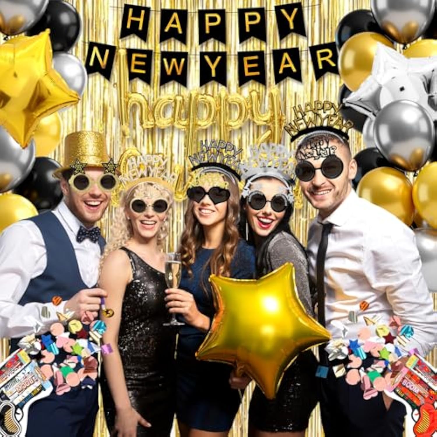91-Piece 2026 New Year Party Set with Glasses, Headbands, Balloons, and Blowouts