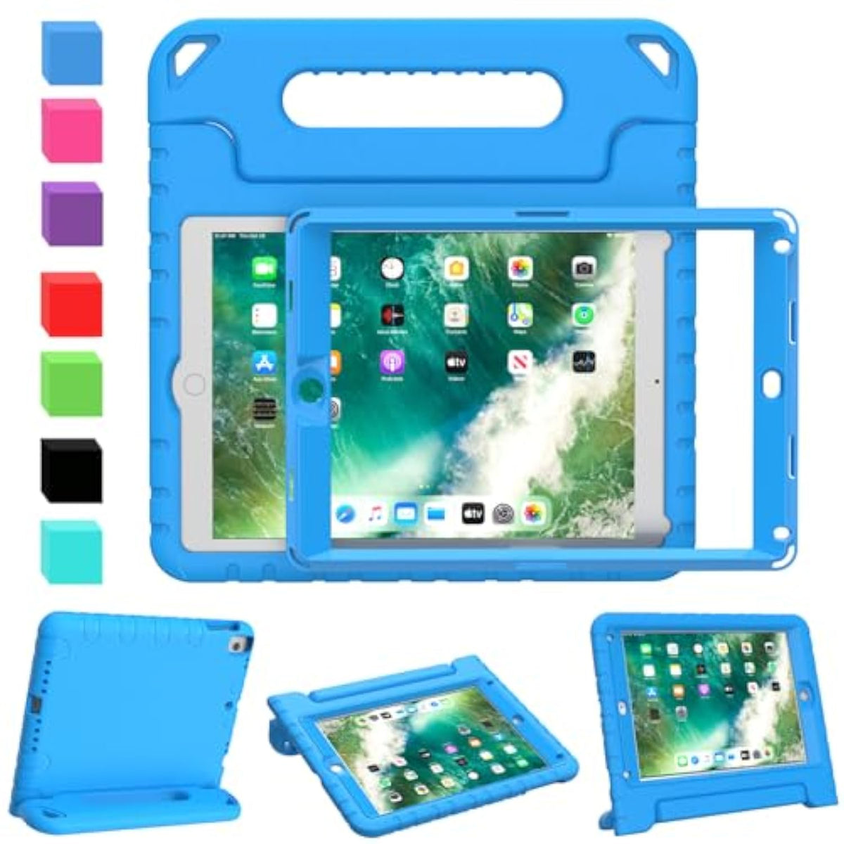 Kids iPad 9.7 Case 2017/2018 Air 2 Blue Shockproof Handle Stand
