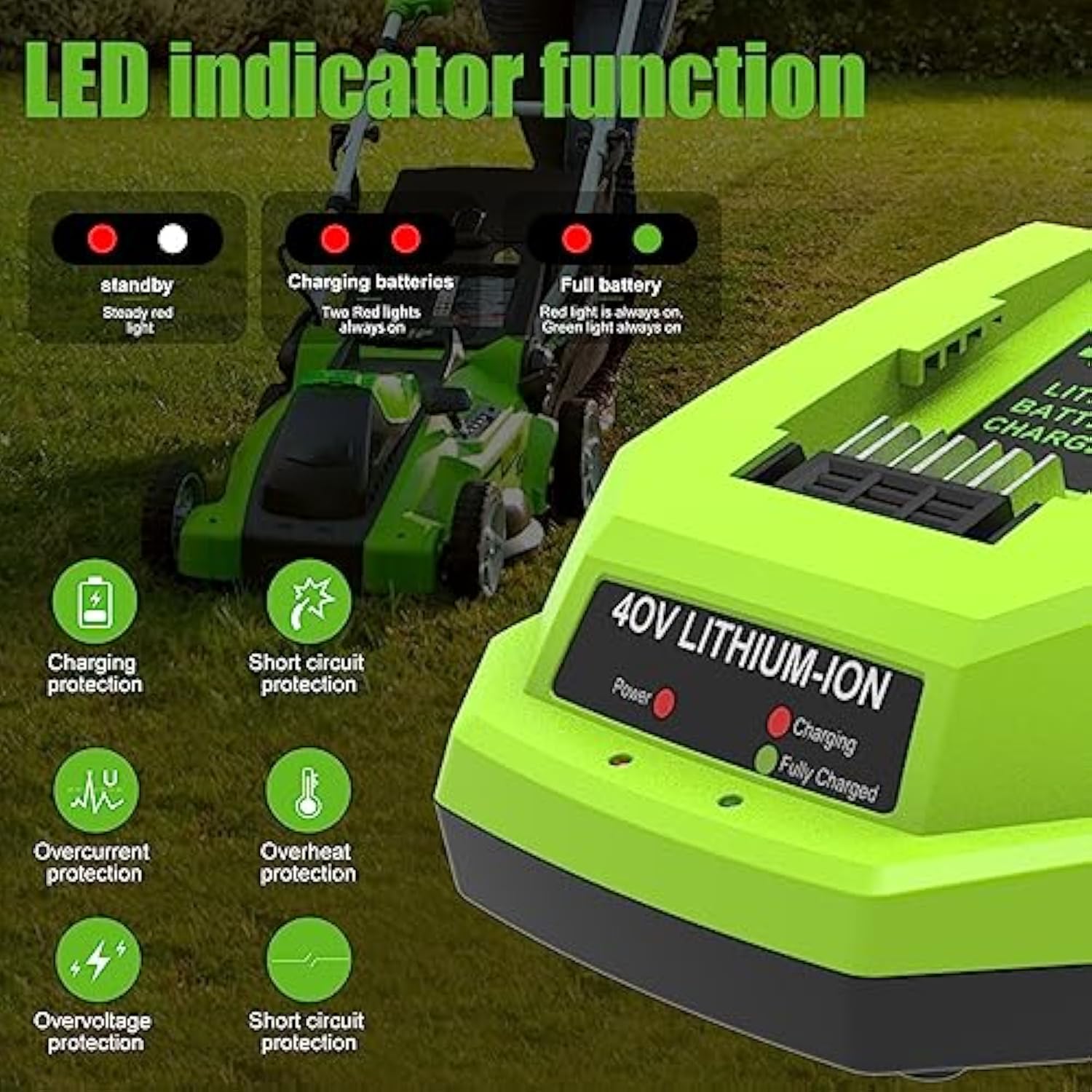 40V Charger Replacement For Greenworks 40V Battery Charger (Wall-Mountable) Compatible With Greenworks G-Max 40V Battery 29462 29472 29482 2901319 2938302 Baf702 Baf704 Baf705 L-300