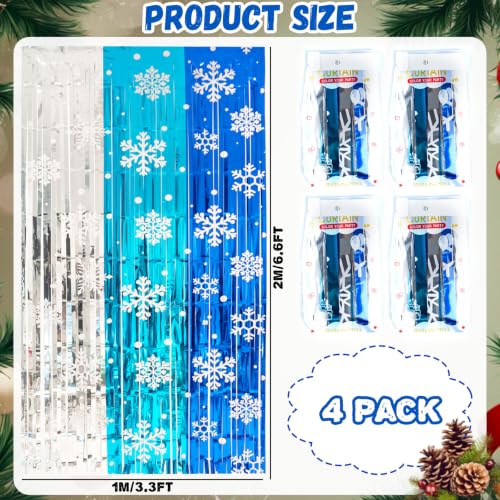 Frozen Birthday Party Decorations 2 Pack Christmas Foil Fringe Curtains 3.3 X 6.6ft Silver Blue Snowflake Tinsel Streamers Photo Backdrop for Christmas Winter Wonderland Decorations