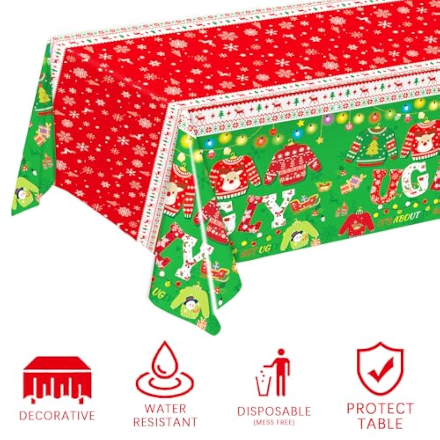 176 Pcs Ugly Sweater Party Decorations - Christmas Party Supplies Includes Plates, Napkins, Cups, Forks, Knives, Banner, Tablecloth, Balloon Garland Kit For Christmas Party Decorations, Serves 25