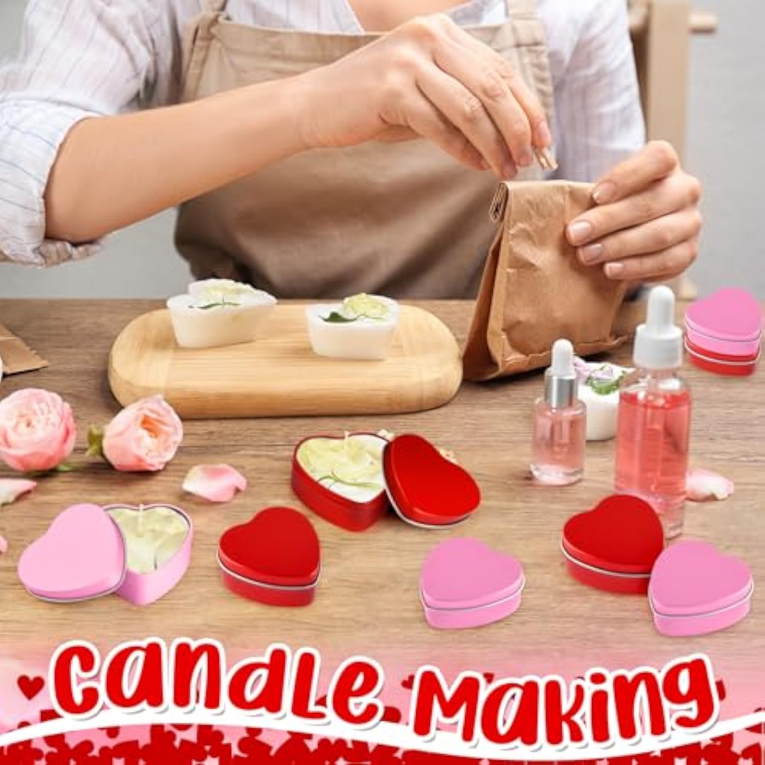 12 Pack 2Oz Valentine'S Day Heart Tins With Lids Bulk Heart Candle Jars Valentine Candle Containers, Heart Shaped Boxes For Candy, Metal Tin Boxes For Candle Making Gifts (Red, Pink)