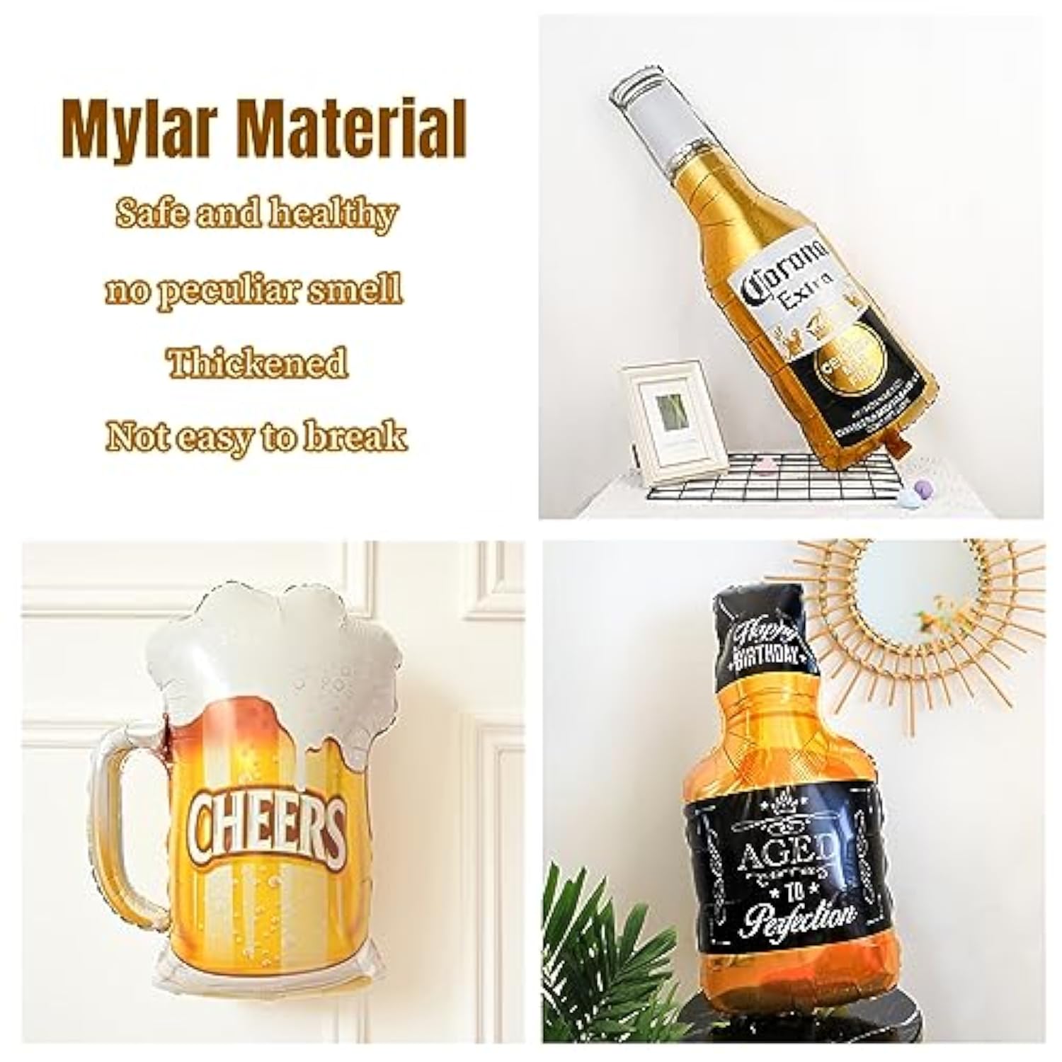 9Pcs Corona Whisky Beer Mug Mylar Helium Balloons, Men Women Boys Girls Beer Themed Birthday Party Decoration, Baby Shower Engagement Decoration Supplies