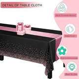 12 Pack Disposable Plastic Tablecloths And Satin Table Runner Set,54 X 108 Inch Black And Rose Gold Dot Tablecloth 12 X 108 Inch Table Runner For Wedding Birthday Christmas Anniversary